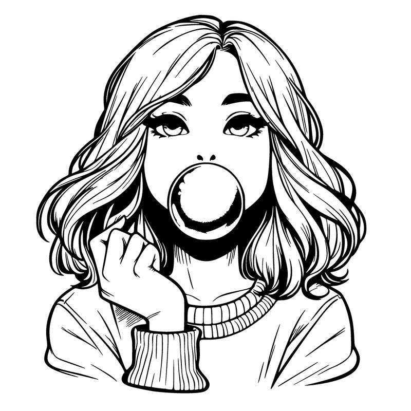 girl blowing bubblegum realistic