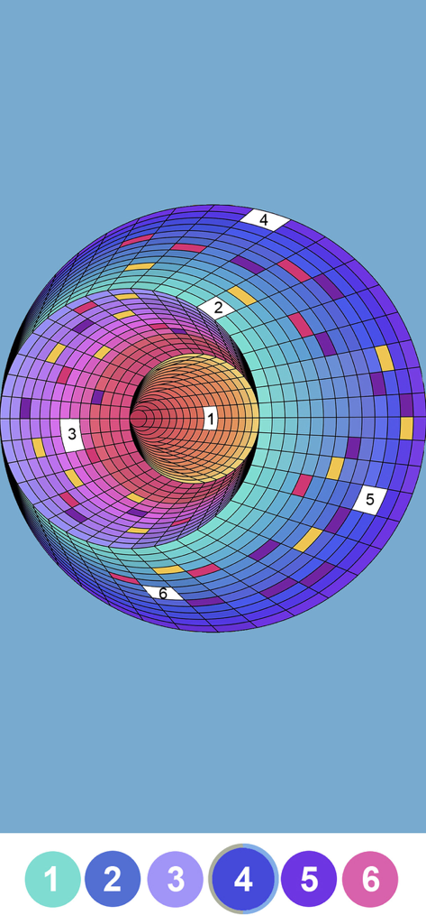 Fancy Color - Paint by Number - Modello circolare astratto che viene colorato in un gioco mobile dipingi per numero