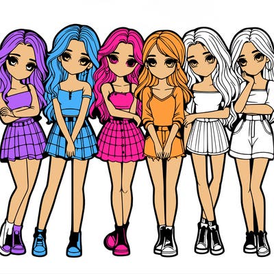 a group of girls realistic