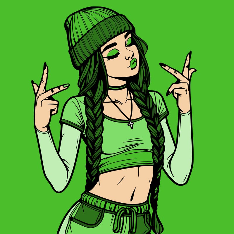 realistic teenage girl with braids and a beanie and crop top doing 🫶🏼