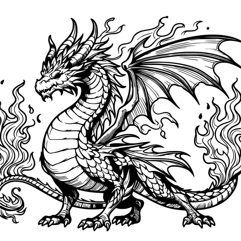 realistic dragon with flame-shaped horns