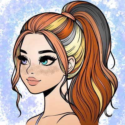 realistic girl with a high ponytail