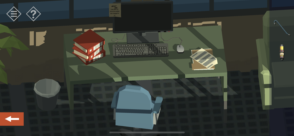 Un bureau de bureau low poly avec un ordinateur et des classeurs rouges dans Tiny Room Story Town Mystery