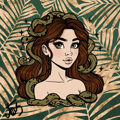realistic girl with snakes as hair