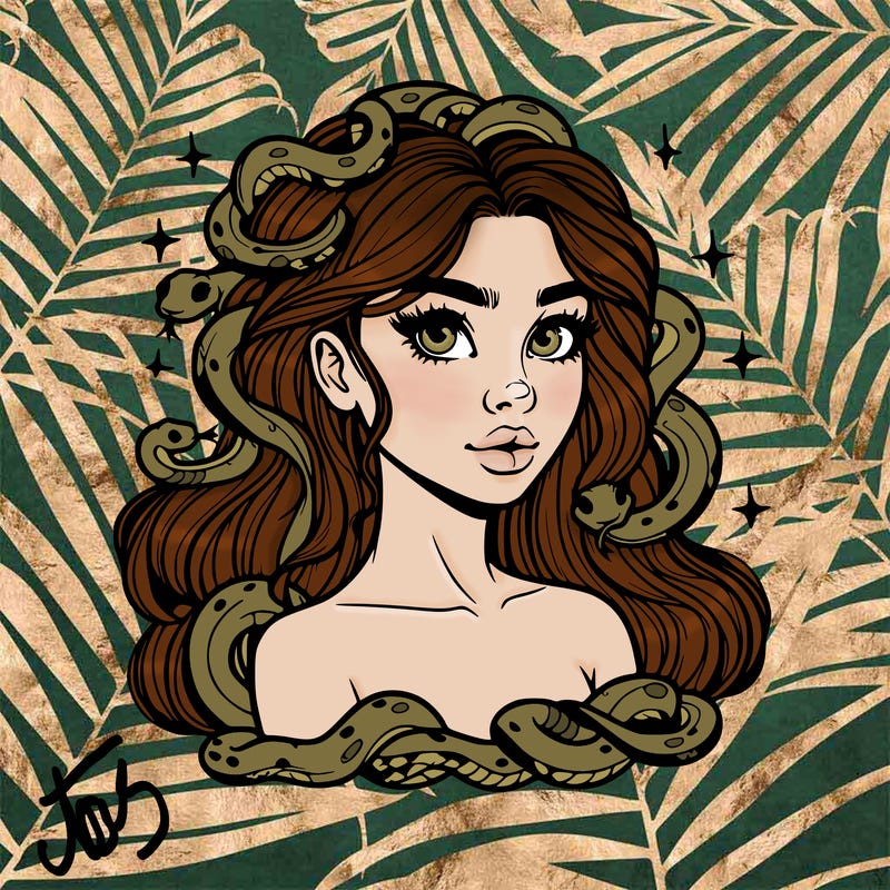 realistic girl with snakes as hair