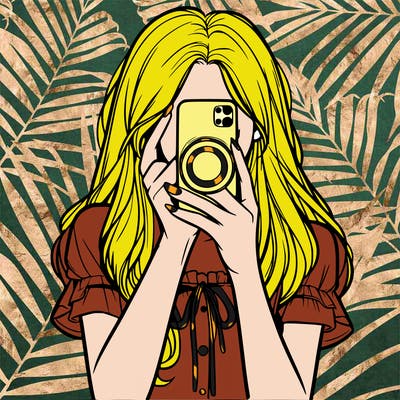 a realistic girl holding her phone taking pictures