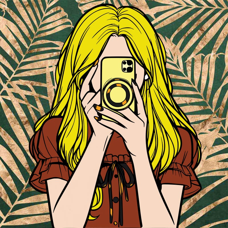 a realistic girl holding her phone taking pictures