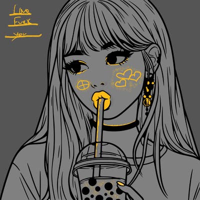 aesthetic realistic girl drinking boba