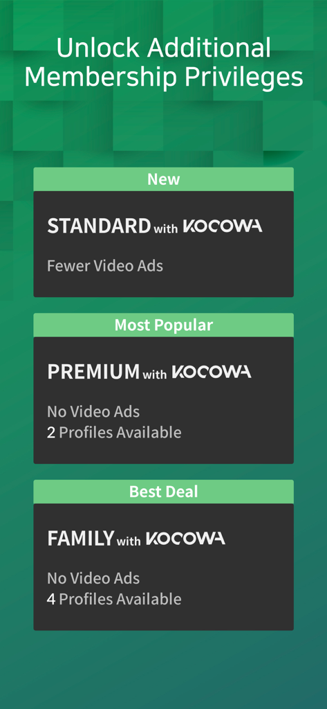 OnDemandKorea: Korean Dramas - KOCOWA 통합 포함 스탠다드 프리미엄 및 패밀리 플랜 등 온디맨드코리아 구독 등급 비교