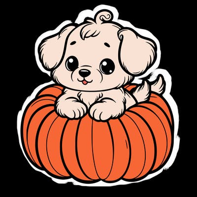 cute little puppy in a pumpkin