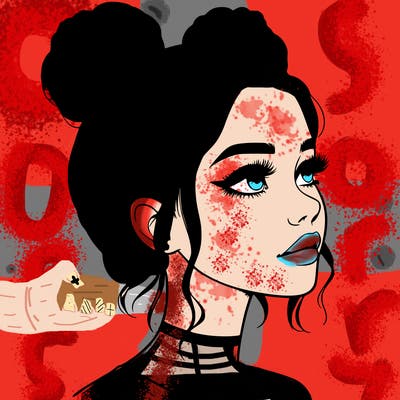 realistic girl with buns on the top of her head