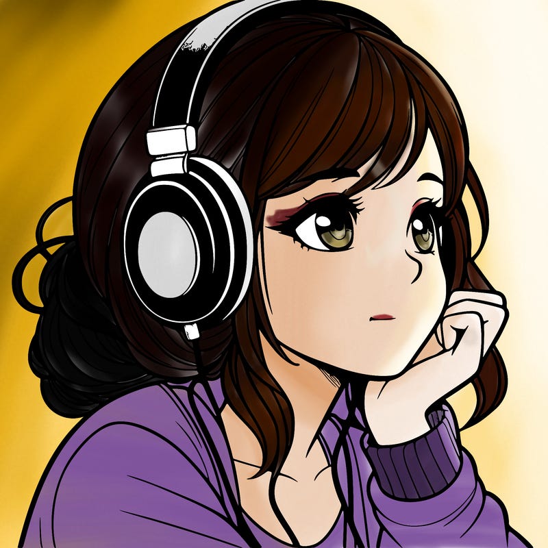 a realistic girl listening to music