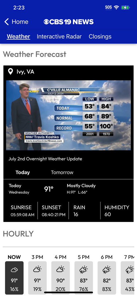 Local weather forecast for Ivy Virginia on the CBS19 News Now mobile app