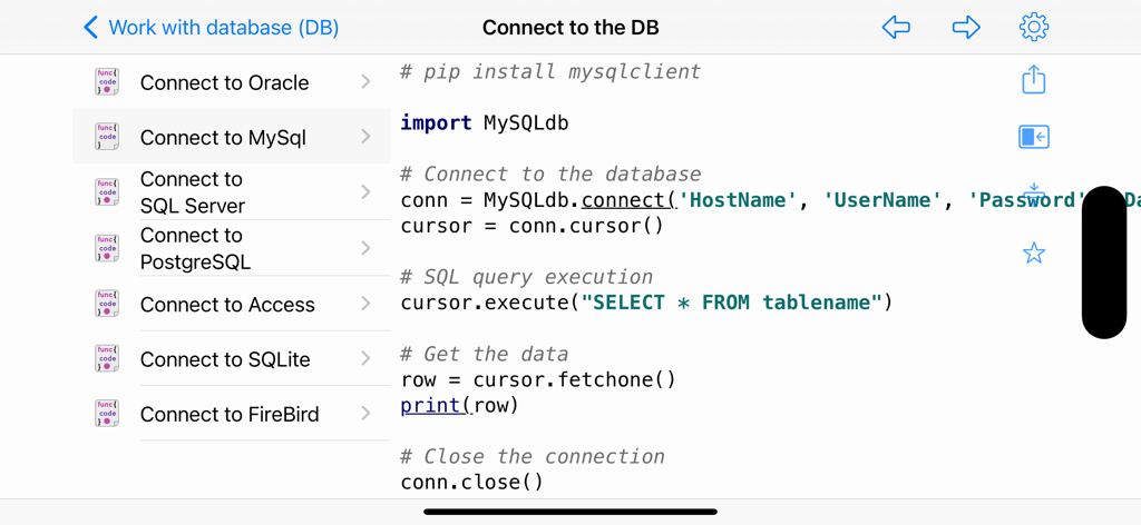 Python & SQL - Interface of Python and SQL app displaying code to connect to a MySQL database