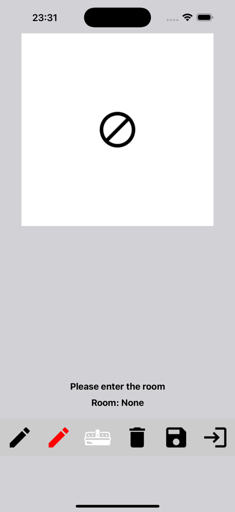 Interface de l'application Dessin en ligne montrant les outils de dessin et une invite pour rejoindre une salle