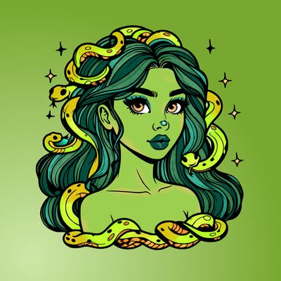 realistic girl with snakes as hair