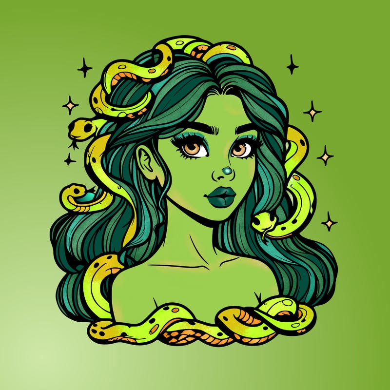 realistic girl with snakes as hair