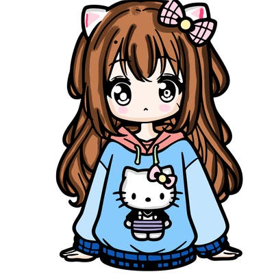 cute anime girl wearing a kuromi from hello kitty sweatshirt