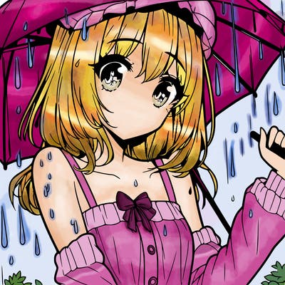 pretty anime girl in the rain