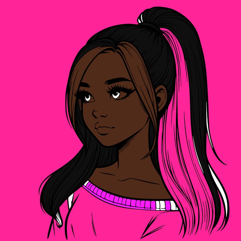 realistic girl with a high ponytail