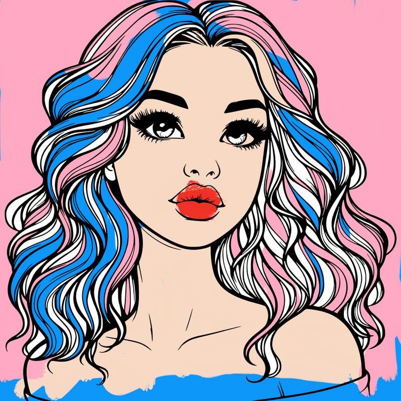 realistic girl with wavy hair and lips