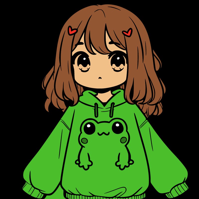 girl wearing frogging sweatshirt
