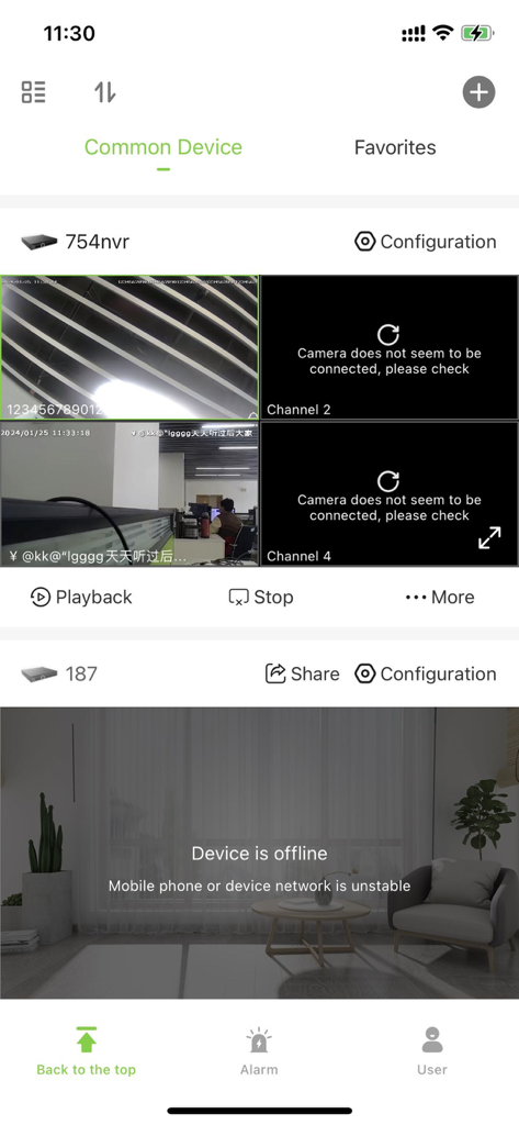 EasyLive Plus - EasyLive Plus app dashboard showing live video feeds from multiple security camera channels and device status information