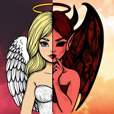 realistic angel half demon