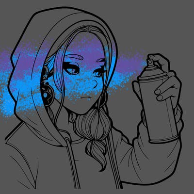 a realistic girl, spray painting
