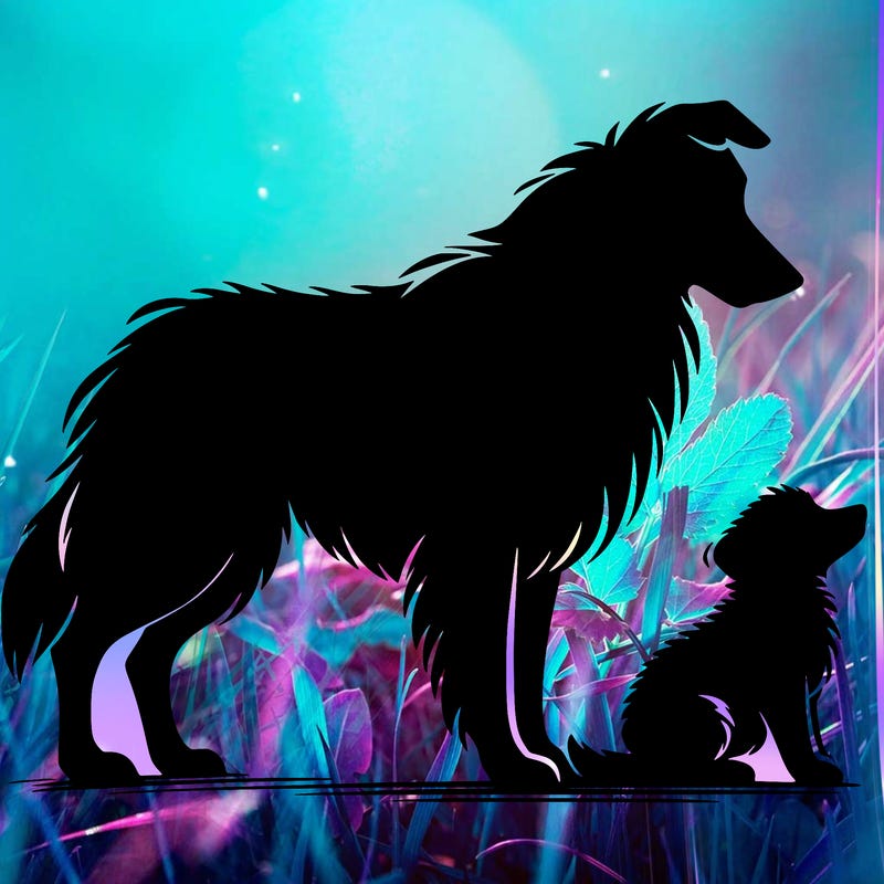 silhouette of a shepherd with his still and baby dog