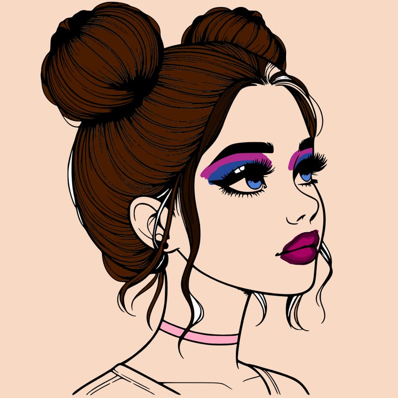 realistic girl with buns on the top of her head