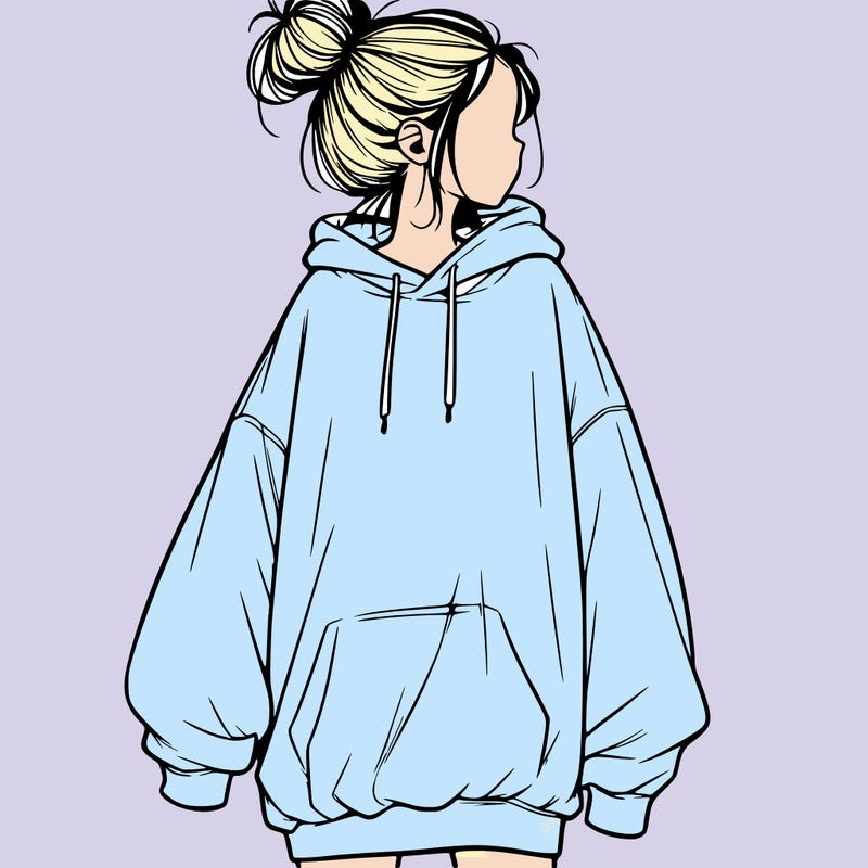 realistic girl with a oversized sweatshirt on and a bun