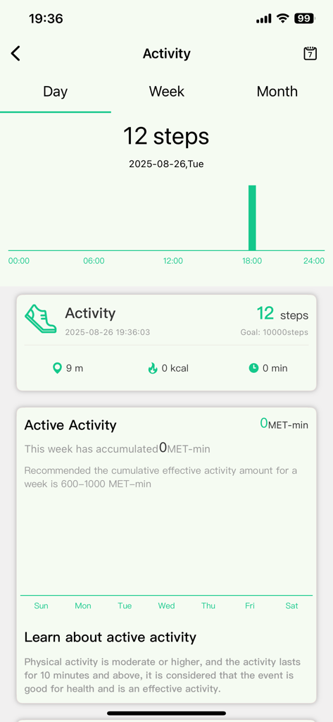 HanFit app screen showing daily steps and activity data
