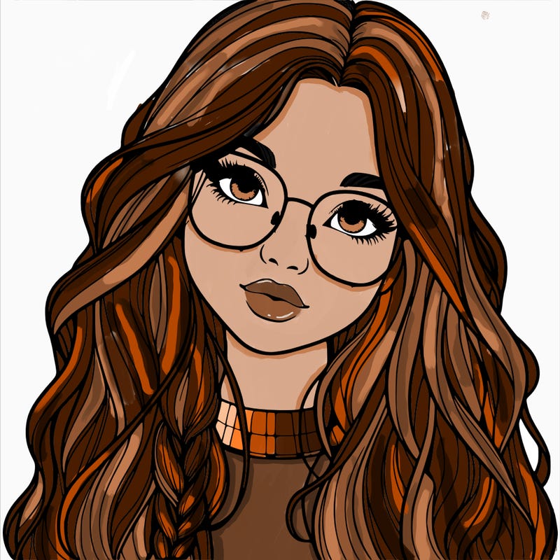 girl with long hair and freckles and glasses realistic