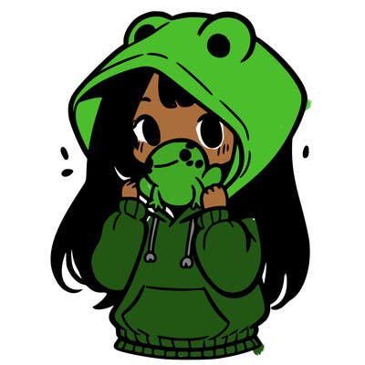 a girl holding a froggy hoodie