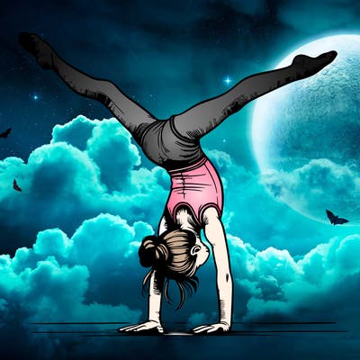 realistic gymnastic hand stand girl in four splits