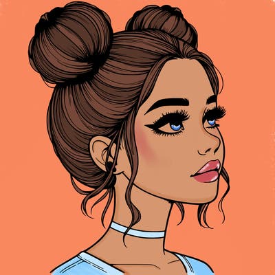 realistic girl with buns on the top of her head