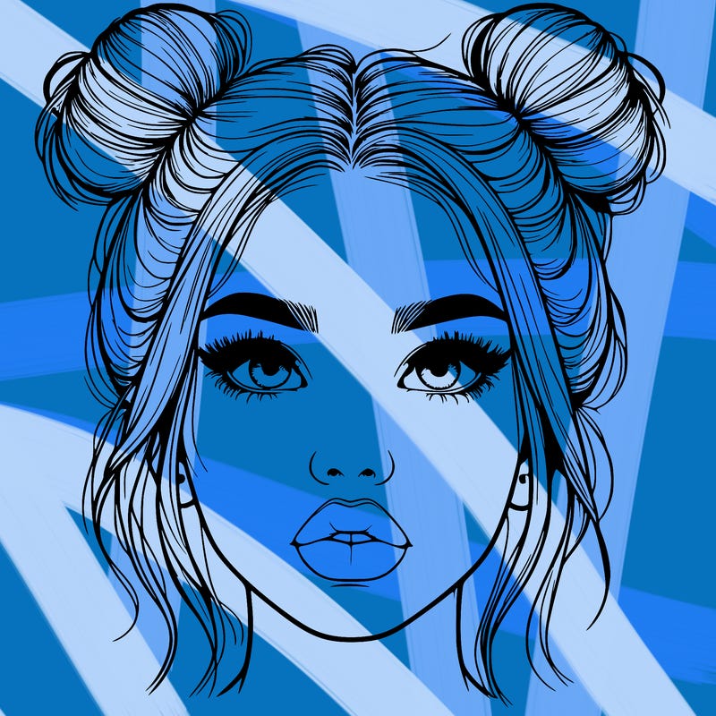realistic girl with two buns on her hair and lips