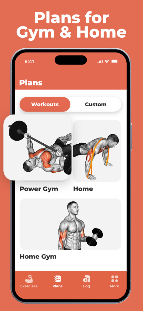 ジムと自宅のワークアウトプラン、筋肉のターゲット表示を含む Fitness and Bodybuilding Pro アプリ