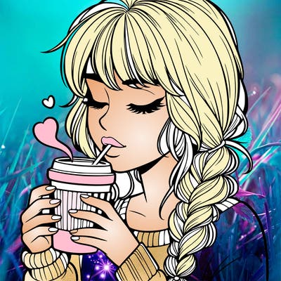 realistic girl drinking coffee