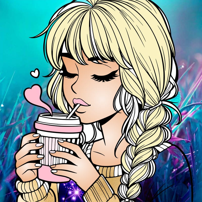 realistic girl drinking coffee