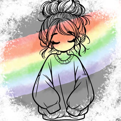 girl with baggy sweatshirt and messy bun