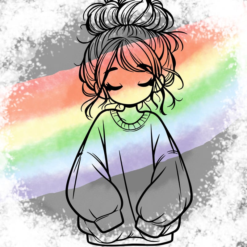 girl with baggy sweatshirt and messy bun