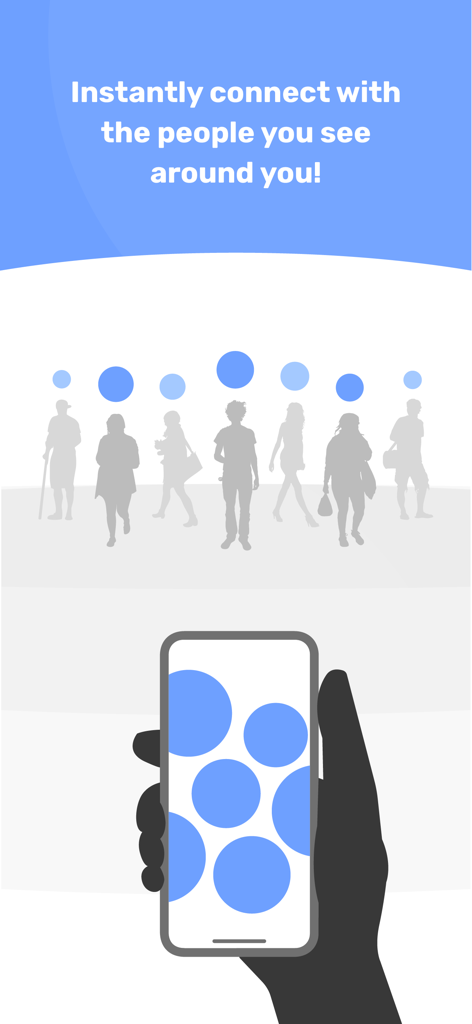 Uma tela de smartphone mostrando a interface de visualização de bolhas do aplicativo Sappa para descobrir pessoas próximas