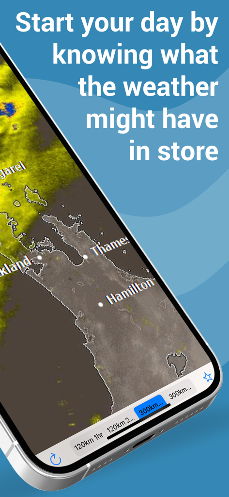 Rain Radar New Zealand app displaying real time weather data on a map.