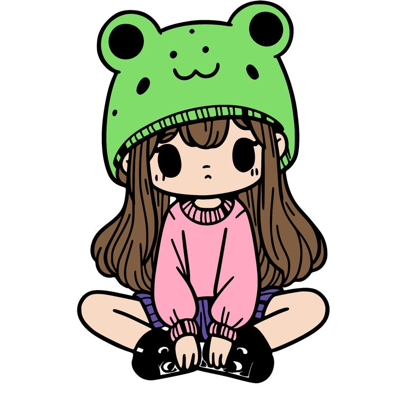 a girl wearing a frog hat and some frog socks