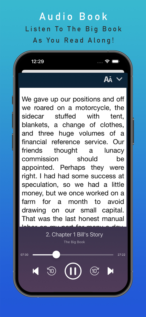 AA Big Book e-Reader + Audio - AA Big Book app audio book screen showing text and playback controls