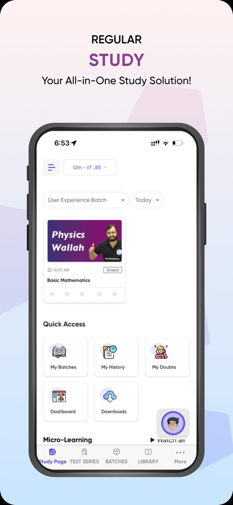 Physics Wallah - Physics Wallah mobile app interface showing study batches and educational resources