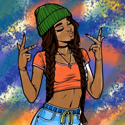 realistic teenage girl with braids and a beanie and crop top doing 🫶🏼