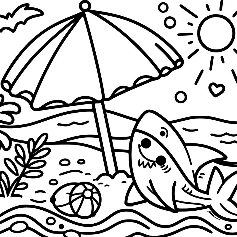 beach, umbrella, shark